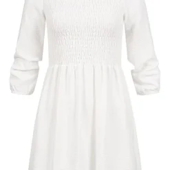 Cloud5ive Damen Langarm Kleid Mit Rundhals Strukturstoff Weiss