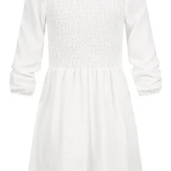 Cloud5ive Damen Langarm Kleid Mit Rundhals Strukturstoff Weiss -Diven Art Verkäufe 22046363 2