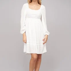 Cloud5ive Damen Viskose Kleid Mit U-Ausschnitt Langarm Weiss -Diven Art Verkäufe 22046370 2