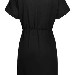 Cloud5ive Damen Kleid Mit Bindedetail Und 2-Pockets Schwarz -Diven Art Verkäufe 22046388 2