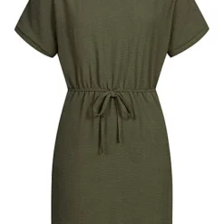 Cloud5ive Damen Kleid Mit Bindedetail Und 2-Pockets Oliv Grün