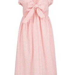 Cloud5ive Damen Kleid Mit Rüschen Und Schleife Vorn Hell Rosa