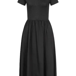 Styleboom Fashion Damen Kleid Longform Kleid Mit Taillenbund & Reverskragen Schwarz