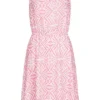 ONLY Damen Viskose Kleid Mit Elast. Taillenbund Grafik Print Vokuhila Sachet Pink
