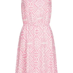ONLY Damen Viskose Kleid Mit Elast. Taillenbund Grafik Print Vokuhila Sachet Pink