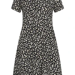 ONLY Damen Sommer Kleid AOP Blumen Print Kurzarm Schwarz Weiss Gelb