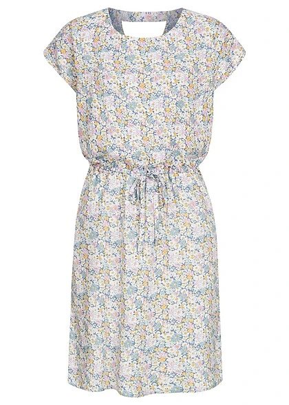 ONLY Damen Viskose Kleid Mit AOP Blumen Bindegürtel & Rückenausschnitt Coronet Blau 3 ONLY Damen Viskose Kleid Mit AOP Blumen Bindegürtel & Rückenausschnitt Coronet Blau