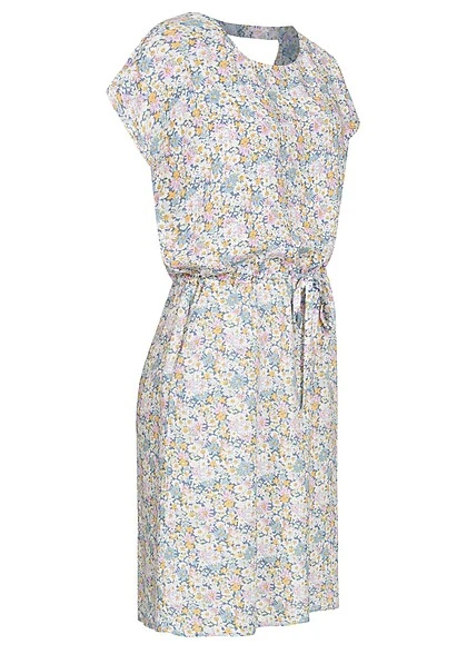 ONLY Damen Viskose Kleid Mit AOP Blumen Bindegürtel & Rückenausschnitt Coronet Blau 4 ONLY Damen Viskose Kleid Mit AOP Blumen Bindegürtel & Rückenausschnitt Coronet Blau – Bild 2