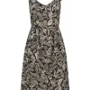 VILA Damen V-Neck Leinen Kleid M. Knopfleiste & Rüschenträger Tropical Print Schwarz Beige -Diven Art Verkäufe 22050107