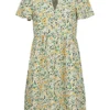 JACQUELINE DE YONG JDY By ONLY Damen Viskose Kleid Mit V-Neck Kurzarm Blumen Print Cloud Weiss Grün