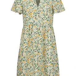 JACQUELINE DE YONG JDY By ONLY Damen Viskose Kleid Mit V-Neck Kurzarm Blumen Print Cloud Weiss Grün