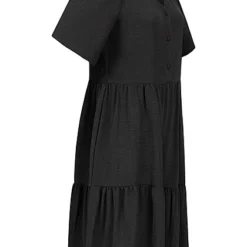 ONLY Damen V-Neck Midi Kleid Mit Halber Knopfleiste & Gepuffte Ärmel Schwarz -Diven Art Verkäufe 22050155 1