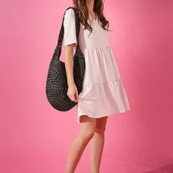 ONLY Damen V-Neck Midi Kleid Mit Halber Knopfleiste & Gepuffte Ärmel Hell Lila Rose -Diven Art Verkäufe 22050156 3