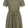VILA Damen V-Neck Kleid Mit Bindegürtel Und Taillenbund Four Leaf Clover Oliv Grün -Diven Art Verkäufe 22050217