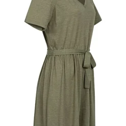 VILA Damen V-Neck Kleid Mit Bindegürtel Und Taillenbund Four Leaf Clover Oliv Grün -Diven Art Verkäufe 22050217 1