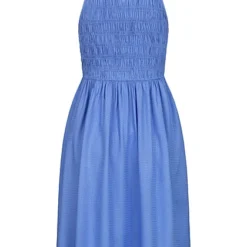 Pieces Damen Longform Viskose Neckholder Kleid Mit Smok- Detail Granada Sky Blau -Diven Art Verkäufe 22050223 2