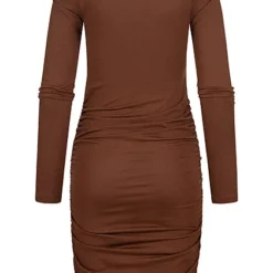 Noisy May Damen NOOS Slim Fit Modal Langarm Kleid Mit Raff- Detail Cappuccino Braun -Diven Art Verkäufe 22050247 2