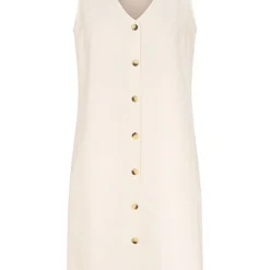 Pieces Damen V-Neck Leinen Kleid Mit Knopfleiste Whitecap Gray Natrual Beige