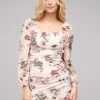 Cloud5ive Damen Rüschen Kleid Mit Blumenprint & Raffung Seitlich Beige Rose 2 Cloud5ive Damen Rüschen Kleid Mit Blumenprint & Raffung Seitlich Beige Rose -Diven Art Verkäufe 22056583