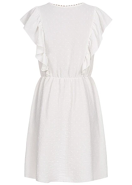 Cloud5ive Damen Kurzes Sommer Kleid M. Rüschen & Häkelbesatz 2-lagig Punkte Weiss 5 Cloud5ive Damen Kurzes Sommer Kleid M. Rüschen & Häkelbesatz 2-lagig Punkte Weiss – Bild 3