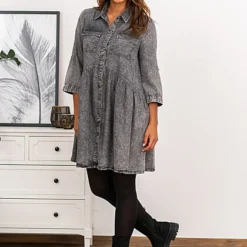 ONLY Damen NOOS Denim Kleid Mit 2 Brusttaschen Und Knopfleiste Grau Denim -Diven Art Verkäufe 22060032 1
