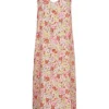 VILA Damen V-Neck Midi Viskose Kleid Mit Verstellb. Trägern Blumen Print Weiss Mc