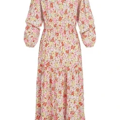 VILA Damen V-Neck Maxi Viskose Langarm Kleid Mit Blumen Print Alyssum Weiss Mc -Diven Art Verkäufe 22060131 2
