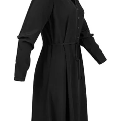 VILA Damen NOOS Langarm Kleid Mit Knopfleiste Und V-Neck Bindedetail Schwarz -Diven Art Verkäufe 22070119 1