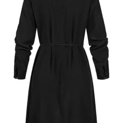 VILA Damen NOOS Langarm Kleid Mit Knopfleiste Und V-Neck Bindedetail Schwarz -Diven Art Verkäufe 22070119 2