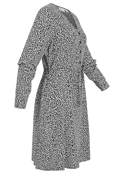 VILA Damen NOOS Langarm Kleid Mit Knopfleiste Und V-Neck Bindedetail Print Schwarz 4 VILA Damen NOOS Langarm Kleid Mit Knopfleiste Und V-Neck Bindedetail Print Schwarz – Bild 2