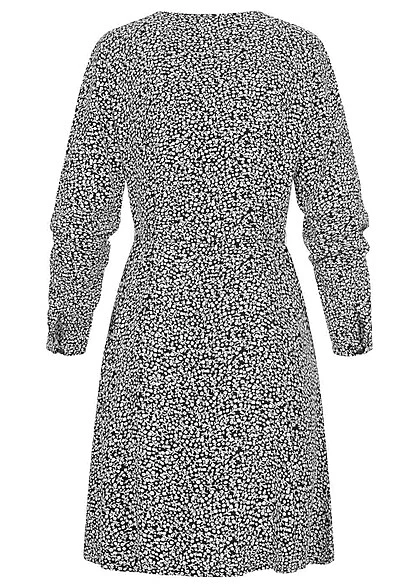 VILA Damen NOOS Langarm Kleid Mit Knopfleiste Und V-Neck Bindedetail Print Schwarz 5 VILA Damen NOOS Langarm Kleid Mit Knopfleiste Und V-Neck Bindedetail Print Schwarz – Bild 3
