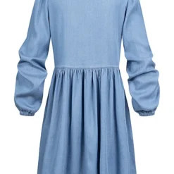VILA Damen Denim Langarm Kleid Mit Knopfleiste Und Rundhals Medium Blau Denim -Diven Art Verkäufe 22070123 2