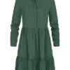 VILA Damen NOOS Langarm Viskose Blusenhemd Kleid Knopfleiste Pineneedle Grün