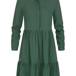 VILA Damen NOOS Langarm Viskose Blusenhemd Kleid Knopfleiste Pineneedle Grün