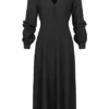 VILA Damen NOOS V-Neck Viskose Midi Kleid Mit Knopfleiste Unicolor Schwarz