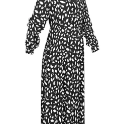 VILA Damen NOOS V-Neck Viskose Midi Kleid Mit Knopfleiste & Allover Print Schwarz Weiss -Diven Art Verkäufe 22070209 1