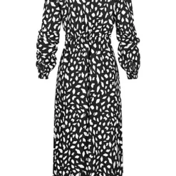 VILA Damen NOOS V-Neck Viskose Midi Kleid Mit Knopfleiste & Allover Print Schwarz Weiss -Diven Art Verkäufe 22070209 2