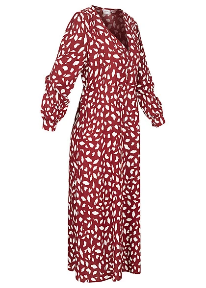 VILA Damen NOOS V-Neck Viskose Midi Kleid Mit Knopfleiste & Allover Print Fired Rot Weiss 4 VILA Damen NOOS V-Neck Viskose Midi Kleid Mit Knopfleiste & Allover Print Fired Rot Weiss – Bild 2