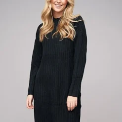 Vero Moda Damen Maxi Kleid Langarm M. High-Neck Rundhals Schwarz