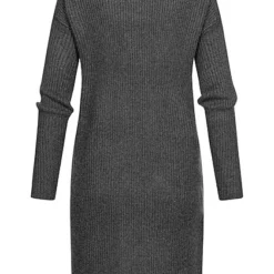 ONLY Damen Langarm Kleid Strickkleid Mit Strukturstoff Dunkel Grau Melange -Diven Art Verkäufe 22090084 2