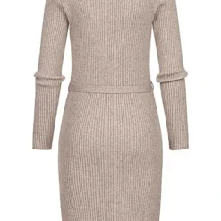 VILA Damen NOOS Langarm Kleid Wickeloptik Mit Bindedetail Strukturstoff Fungi Braun -Diven Art Verkäufe 22090164 2