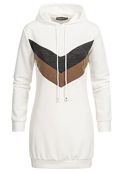 Cloud5ive Damen Hoodie-Kleid Mit Streifen Muster Und Kapuze Weiss Dunkel Grau Braun 3 Cloud5ive Damen Hoodie-Kleid Mit Streifen Muster Und Kapuze Weiss Dunkel Grau Braun