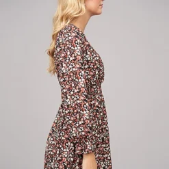 Cloud5ive Damen Langarm Kleid Mit Blumen Print Schwarz Mehrfarbig -Diven Art Verkäufe 22106429 2