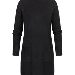 Seventyseven Lifestyle Damen Rollkragen Kleid Mit 2 Taschen Schwarz
