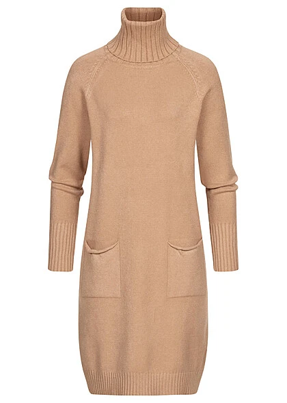 Seventyseven Lifestyle Damen Rollkragen Kleid Mit 2 Taschen Camel Braun 3 Seventyseven Lifestyle Damen Rollkragen Kleid Mit 2 Taschen Camel Braun