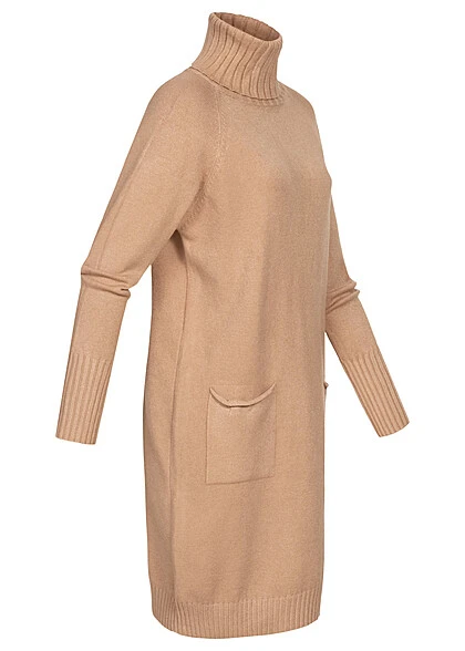 Seventyseven Lifestyle Damen Rollkragen Kleid Mit 2 Taschen Camel Braun 4 Seventyseven Lifestyle Damen Rollkragen Kleid Mit 2 Taschen Camel Braun – Bild 2