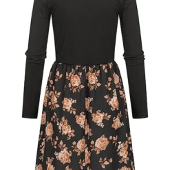 Cloud5ive Damen Langarm-Kleid Mit Deko-Knöpfen Und Blumen Print Schwarz -Diven Art Verkäufe 22116533 2