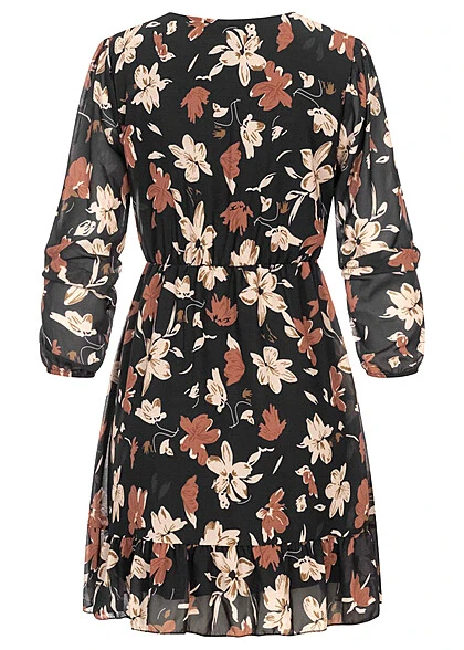Cloud5ive Damen Chiffon Kleid Mit V-Neck Und Blumenprint Schwarz Multicolor 5 Cloud5ive Damen Chiffon Kleid Mit V-Neck Und Blumenprint Schwarz Multicolor – Bild 3