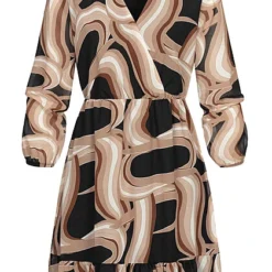 Cloud5ive Damen Chiffon-Kleid Wickeloptik Mit V-Neck Und Marmor-Print Schwarz Beige 7 Cloud5ive Damen Chiffon-Kleid Wickeloptik Mit V-Neck Und Marmor-Print Schwarz Beige -Diven Art Verkäufe 22126562 1