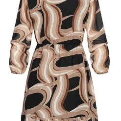 Cloud5ive Damen Chiffon-Kleid Wickeloptik Mit V-Neck Und Marmor-Print Schwarz Beige 8 Cloud5ive Damen Chiffon-Kleid Wickeloptik Mit V-Neck Und Marmor-Print Schwarz Beige -Diven Art Verkäufe 22126562 2